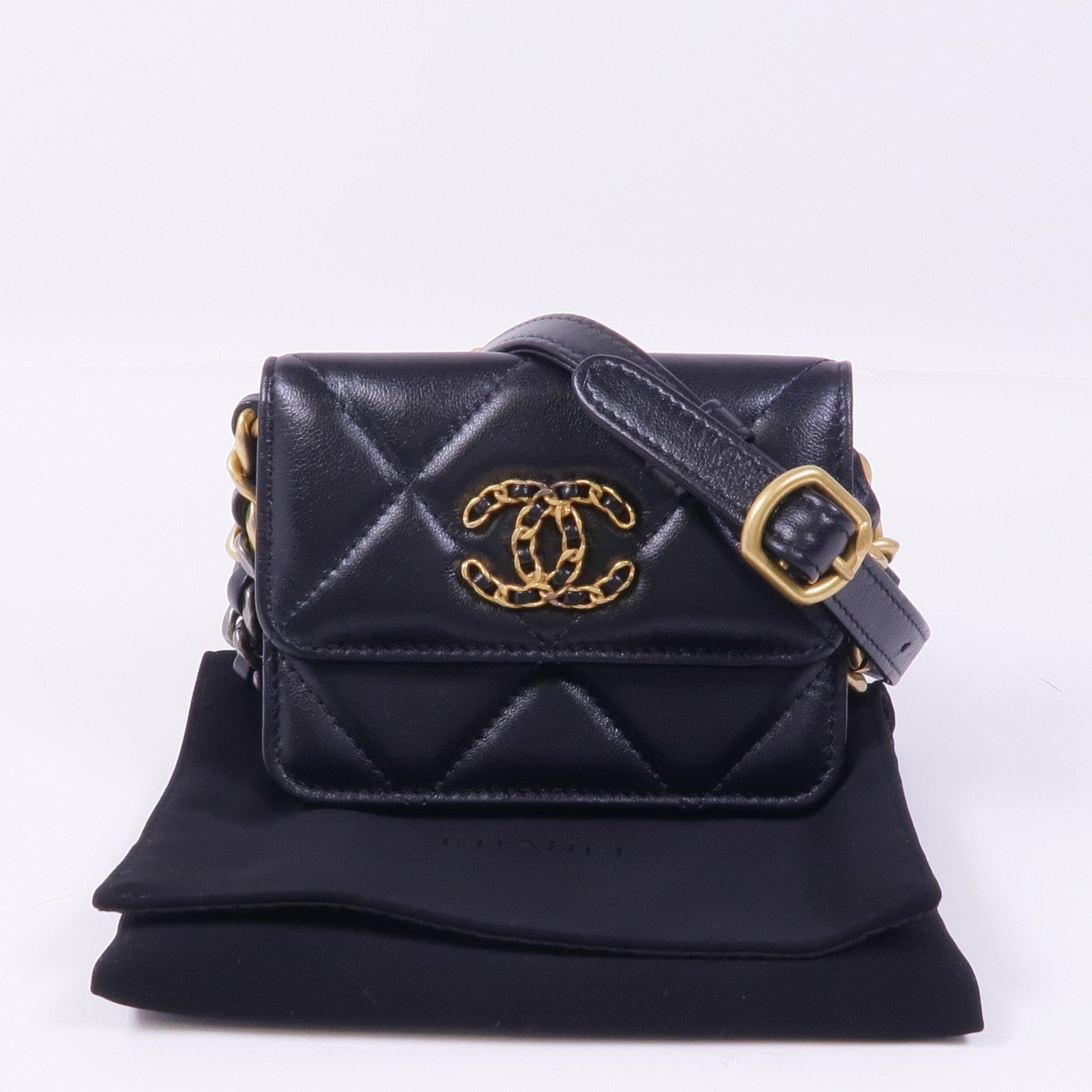 CHANEL 羊皮皮革C19金扣腰包