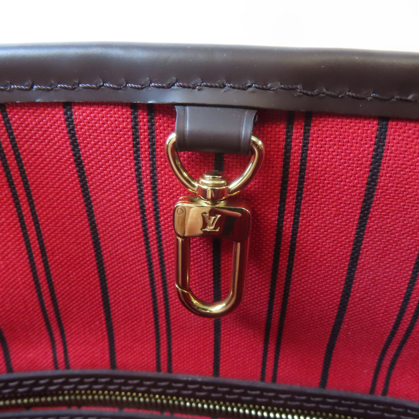LOUIS VUITTON Damier NeverFull PM金扣肩背袋棕色