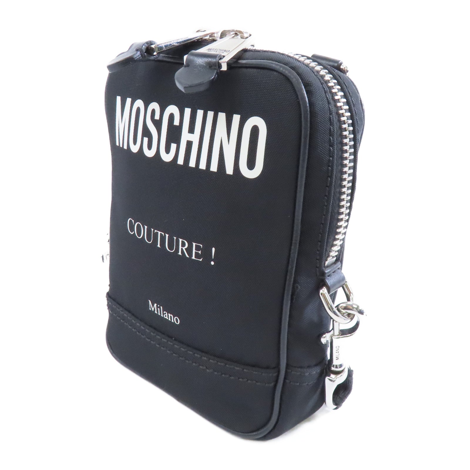 MOSCHINO 尼龍Shoulder Bag銀扣肩背袋黑色