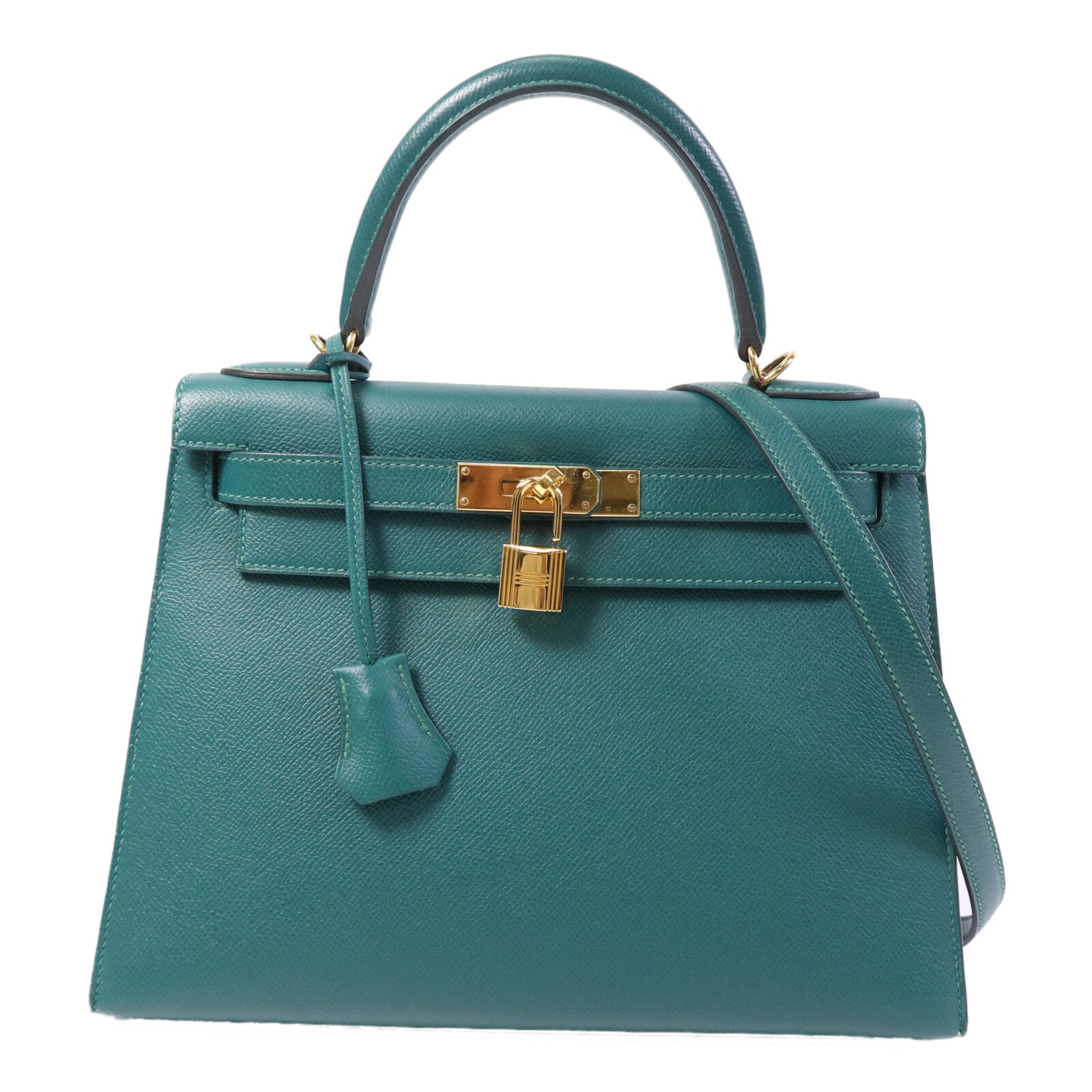 HERMES Epsom皮革Kelly 28金扣手挽肩背兩用袋Malachite