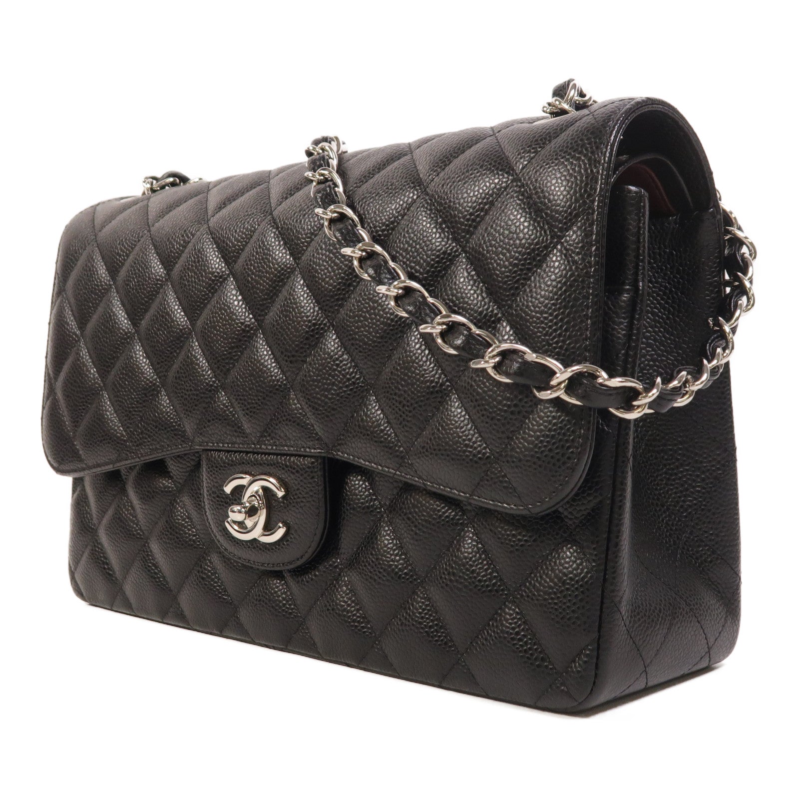 CHANEL 牛皮皮革Large Classic銀扣鏈帶肩背袋