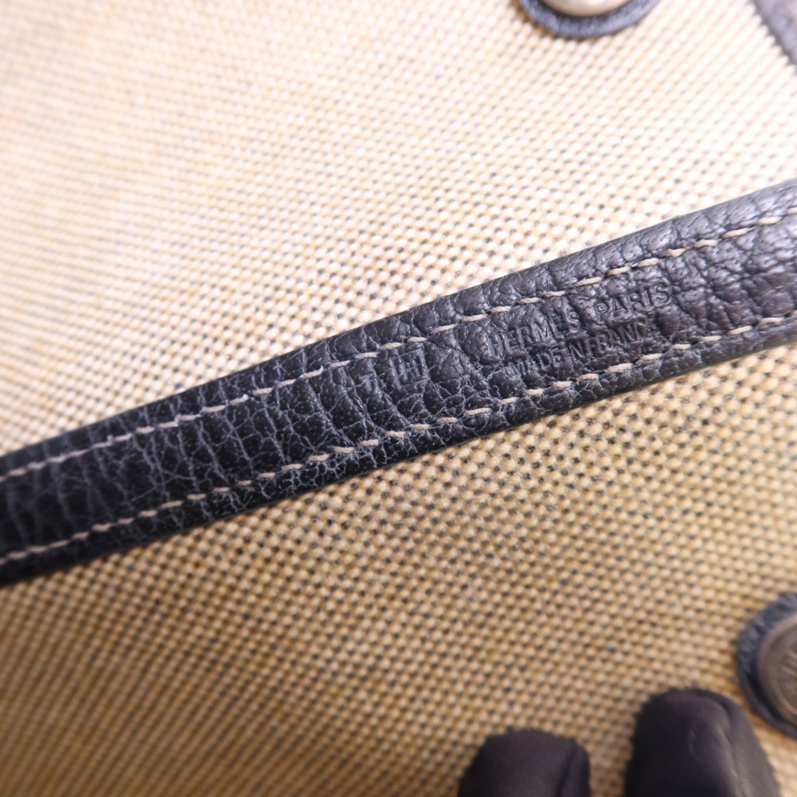 HERMES 帆布GardenParty PM銀扣手挽袋Noir