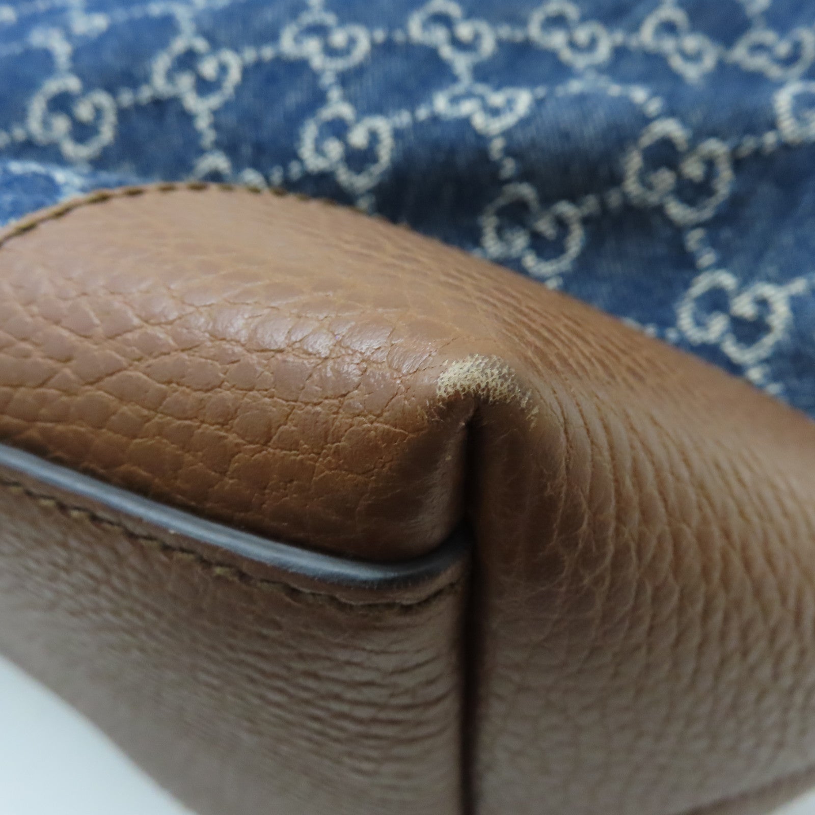 GUCCI 帆布/牛皮皮革Shoulder Tote金扣手挽袋/肩背袋藍色