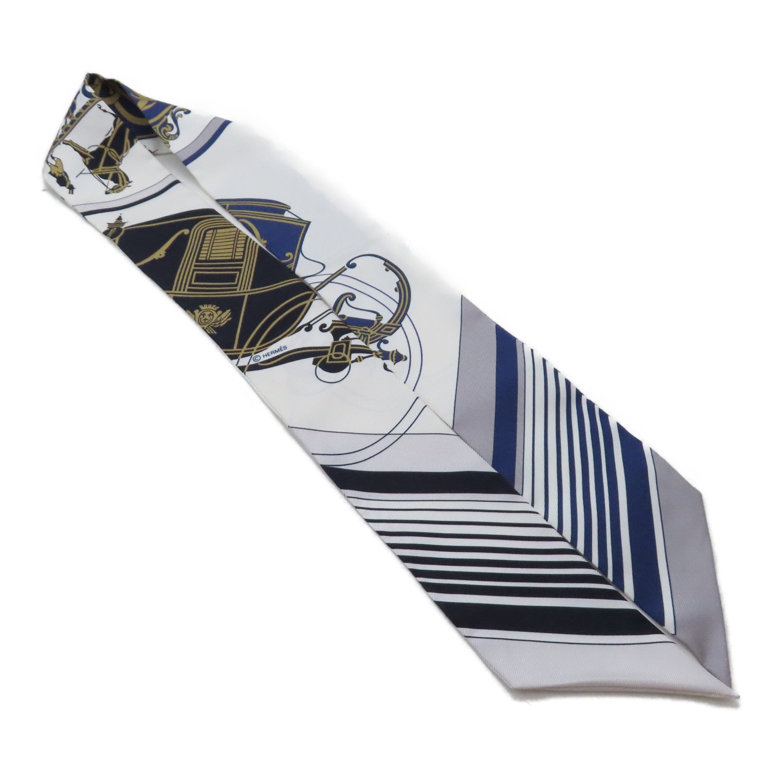 HERMES 絲質Twilly絲巾白色/藍色