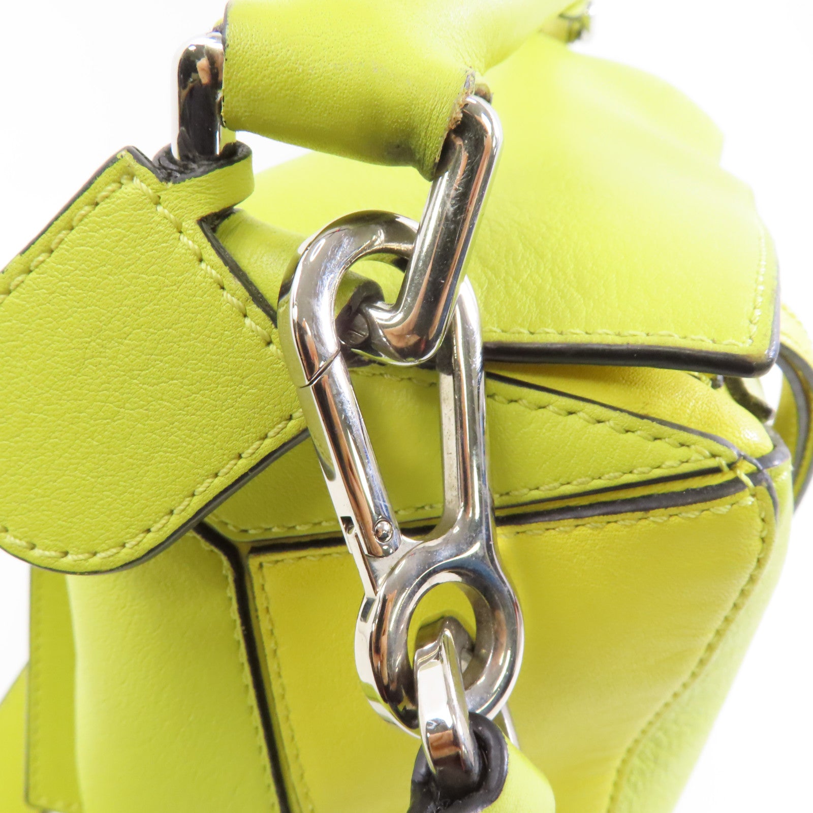 LOEWE 牛皮皮革Puzzle銀扣手挽肩背兩用袋黃色