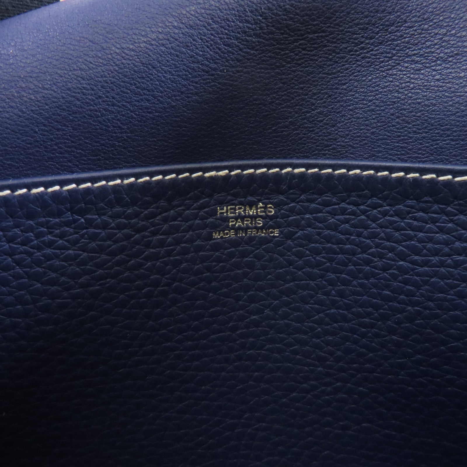 HERMES Clemence皮革Halzan 31銀扣手挽肩背兩用袋藍色/Bleu Encre