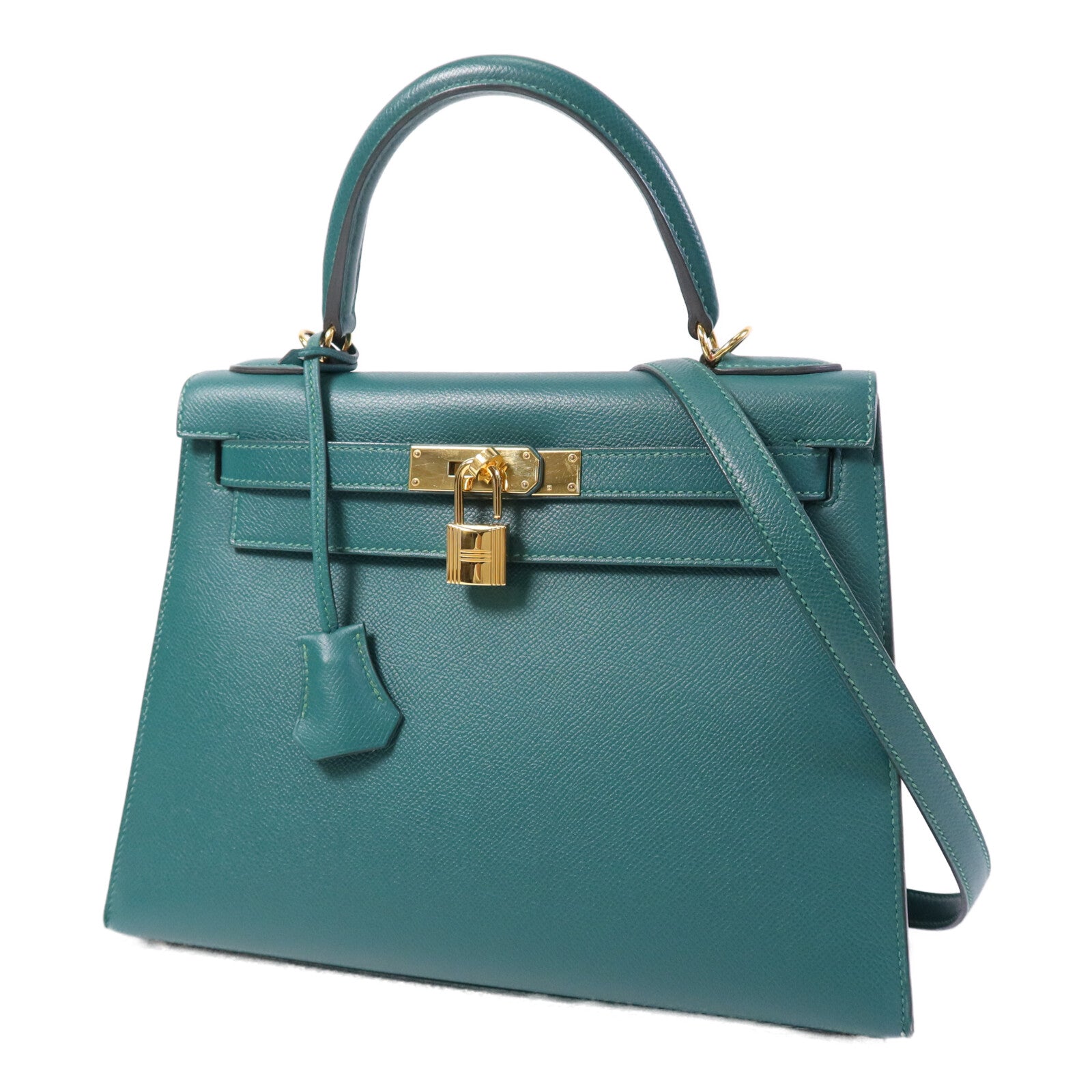 HERMES Epsom皮革Kelly 28金扣手挽肩背兩用袋Malachite