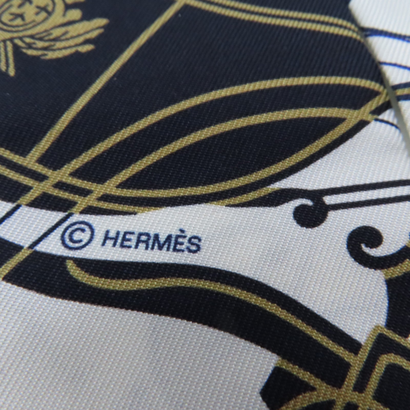 HERMES 絲質Twilly絲巾白色/藍色