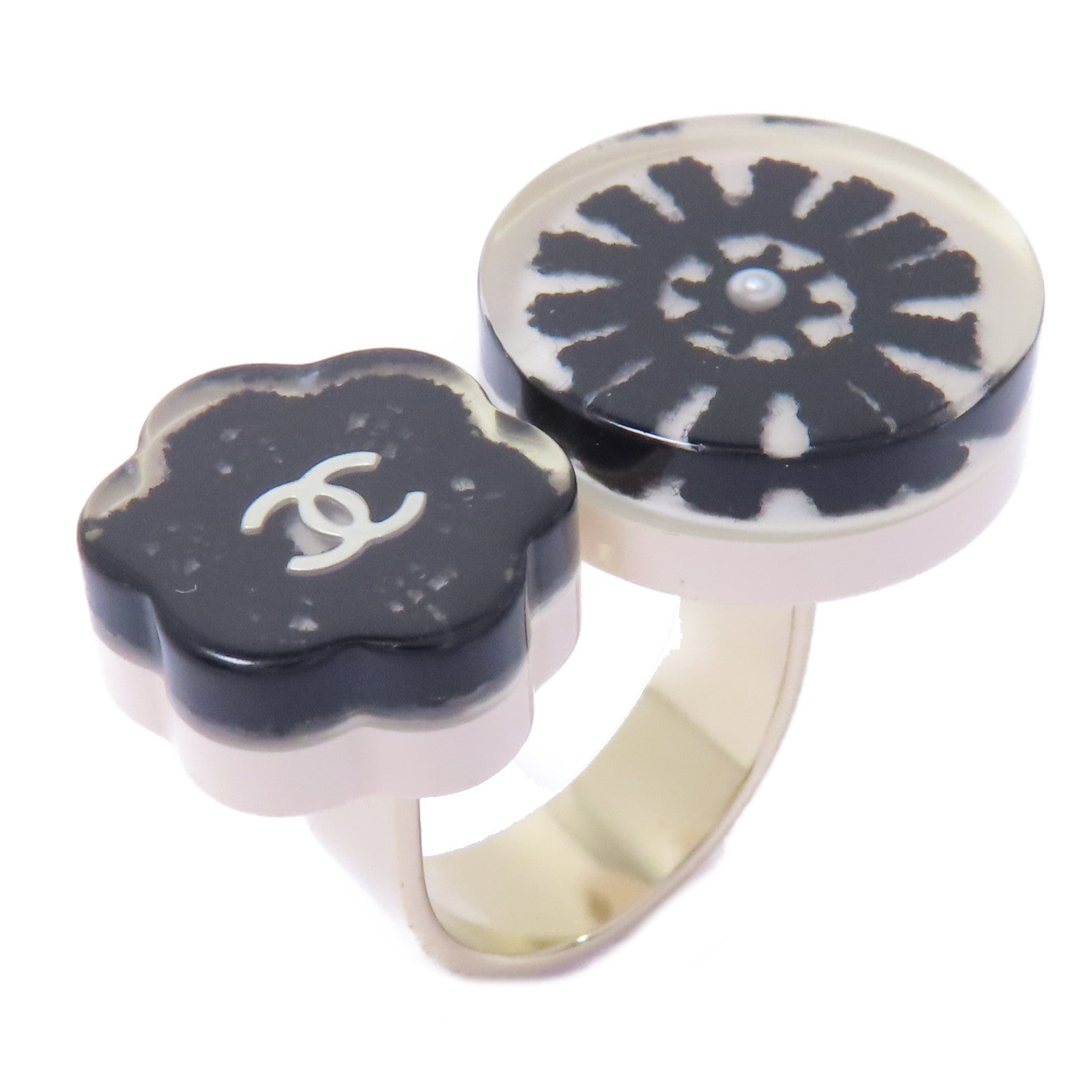 CHANEL PVC/金屬Ring戒指US#5黑色/白色/金色