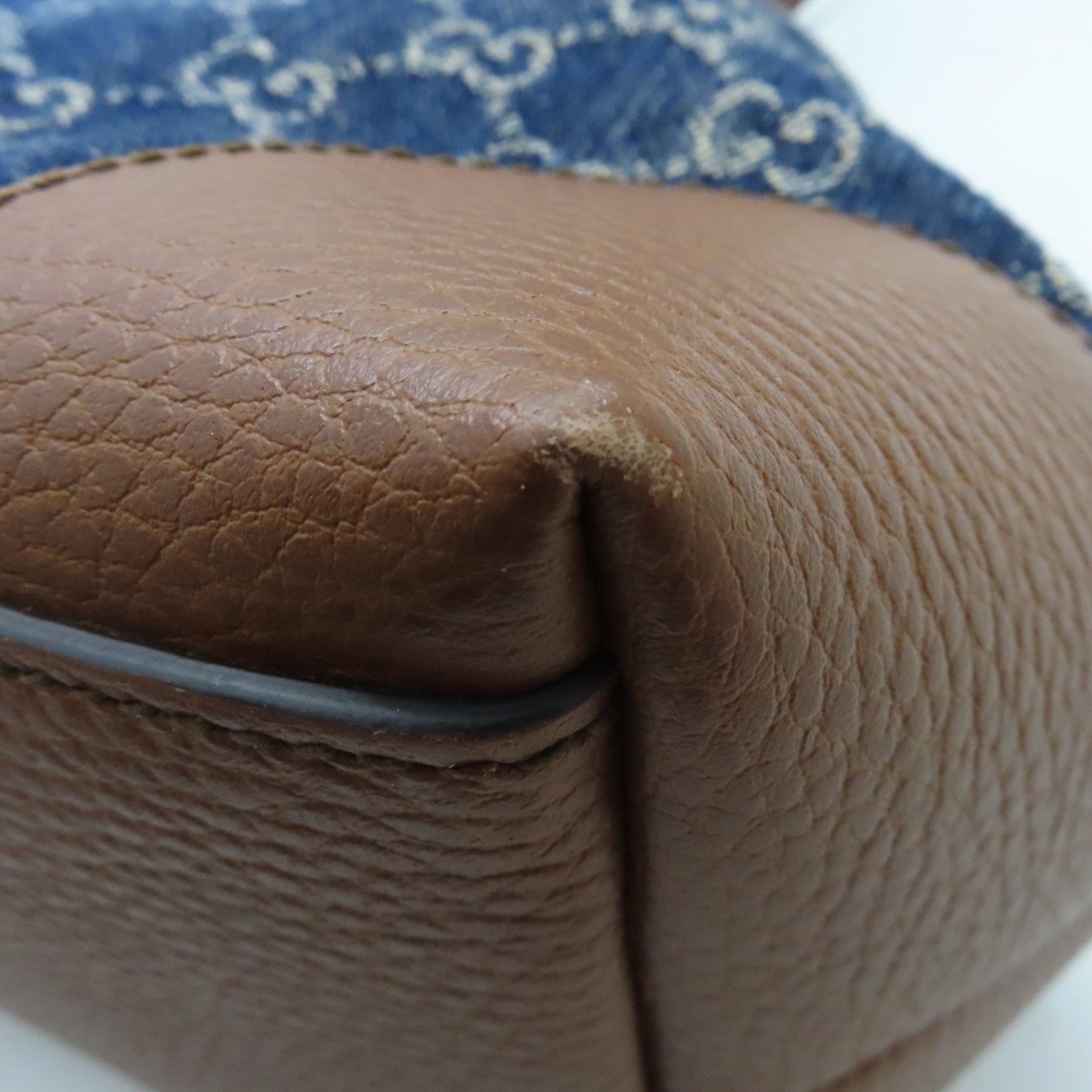 GUCCI 帆布/牛皮皮革Shoulder Tote金扣手挽袋/肩背袋藍色