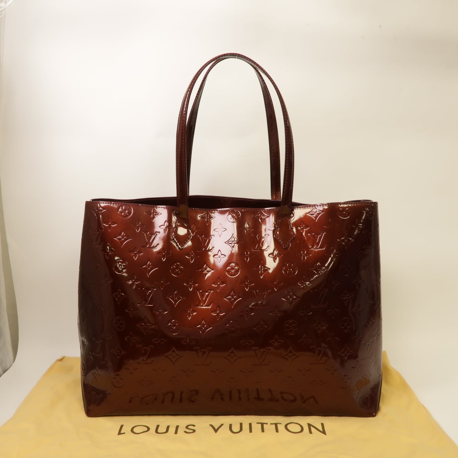 LOUIS VUITTON 【激減優惠】Monogram Vernis Vernis Wilshire GM金扣手挽袋酒紅色