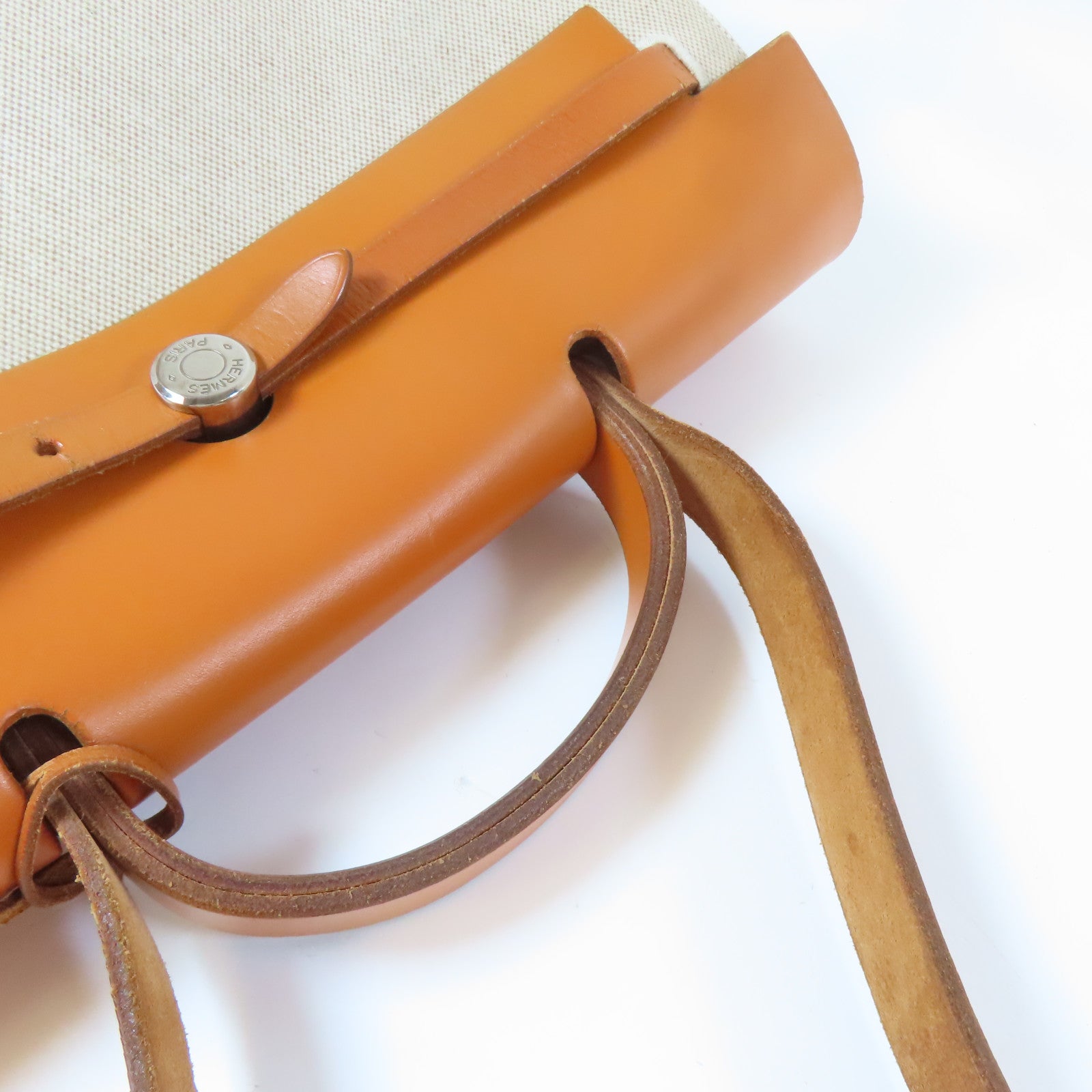 HERMES 帆布Herbag GM銀扣手挽肩背兩用袋米色