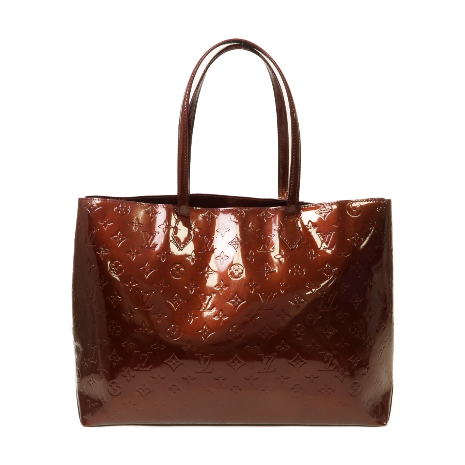 LOUIS VUITTON 【激減優惠】Monogram Vernis Vernis Wilshire GM金扣手挽袋酒紅色