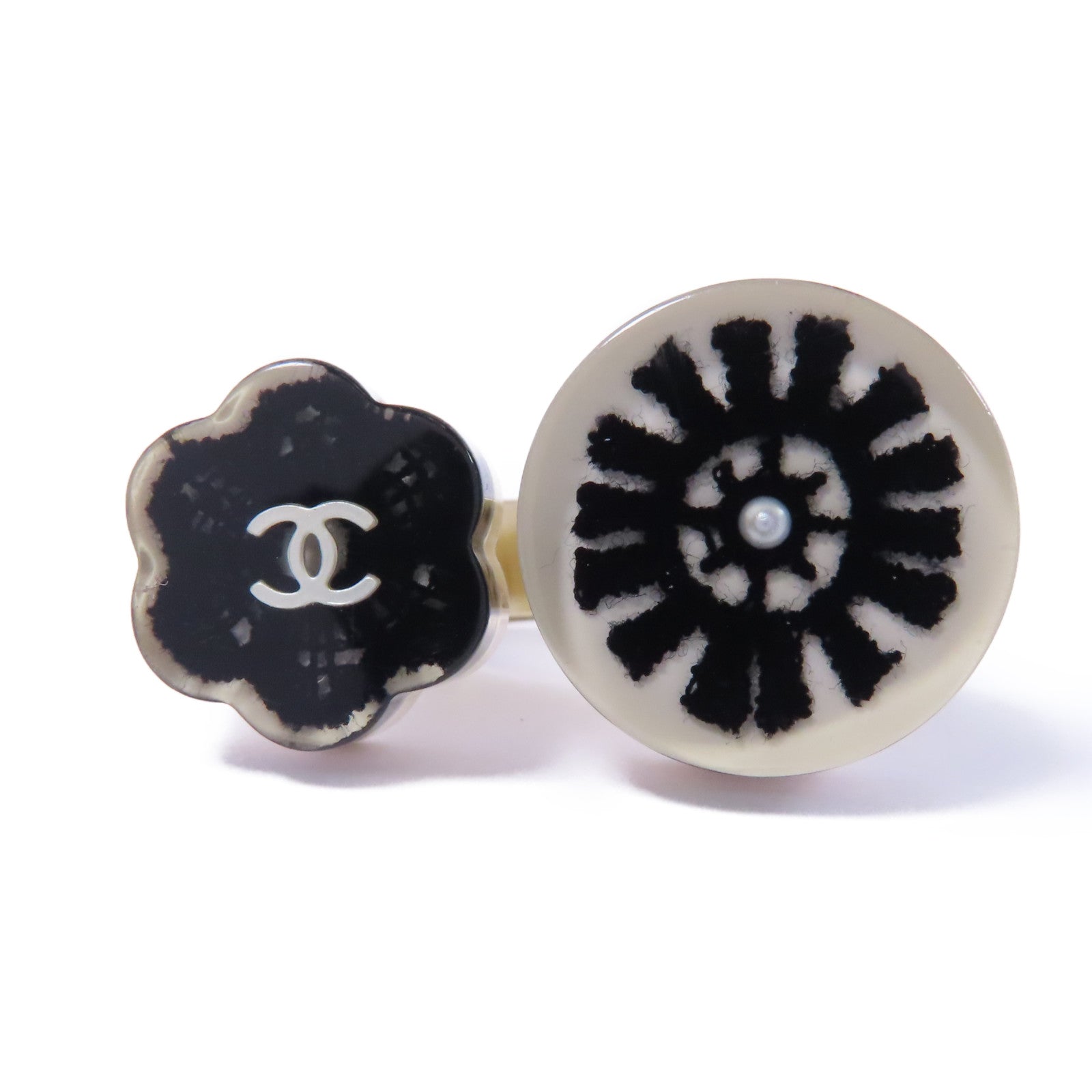 CHANEL PVC/金屬Ring戒指US#5黑色/白色/金色