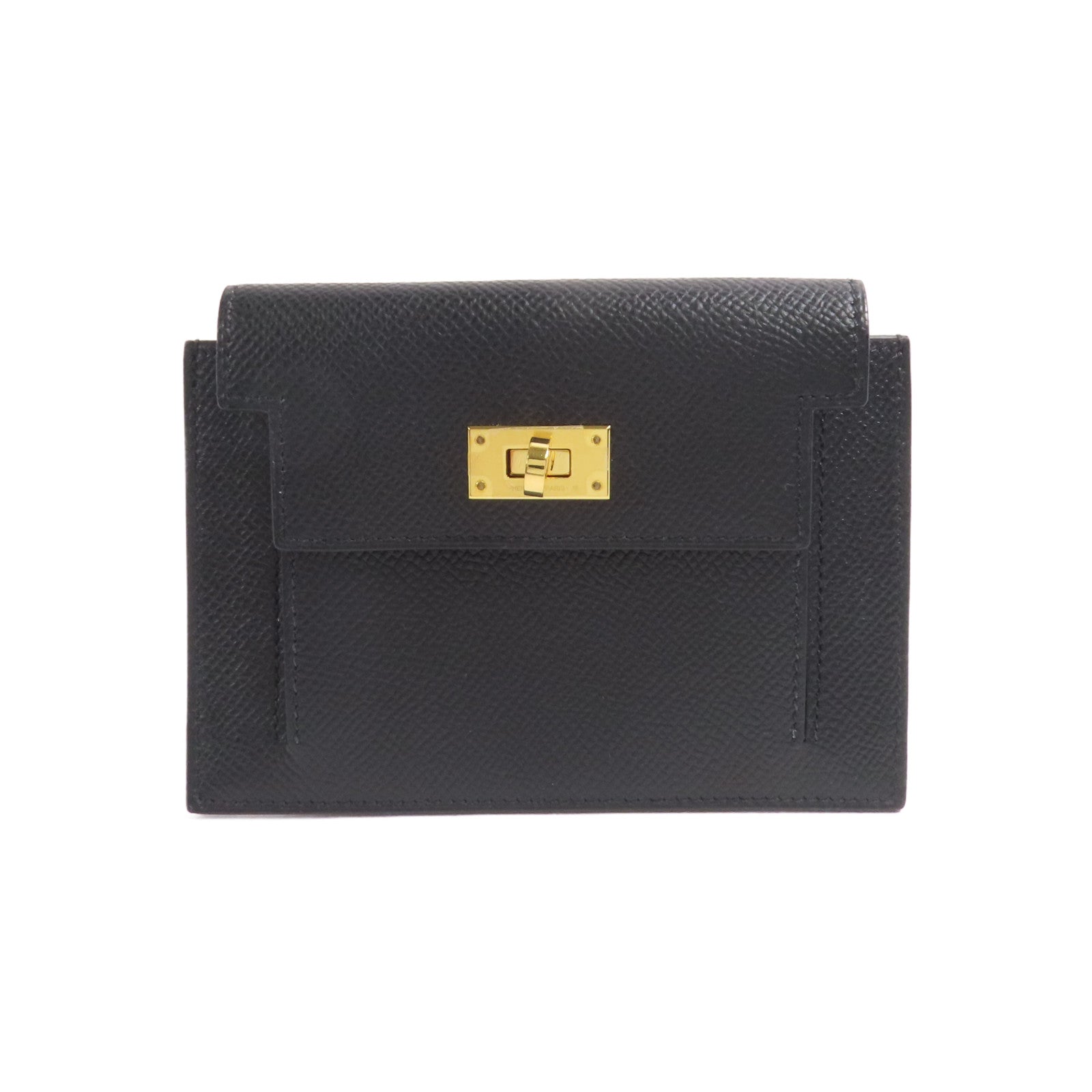 HERMES Epsom皮革Kelly Pocket金扣錢包89 Noir