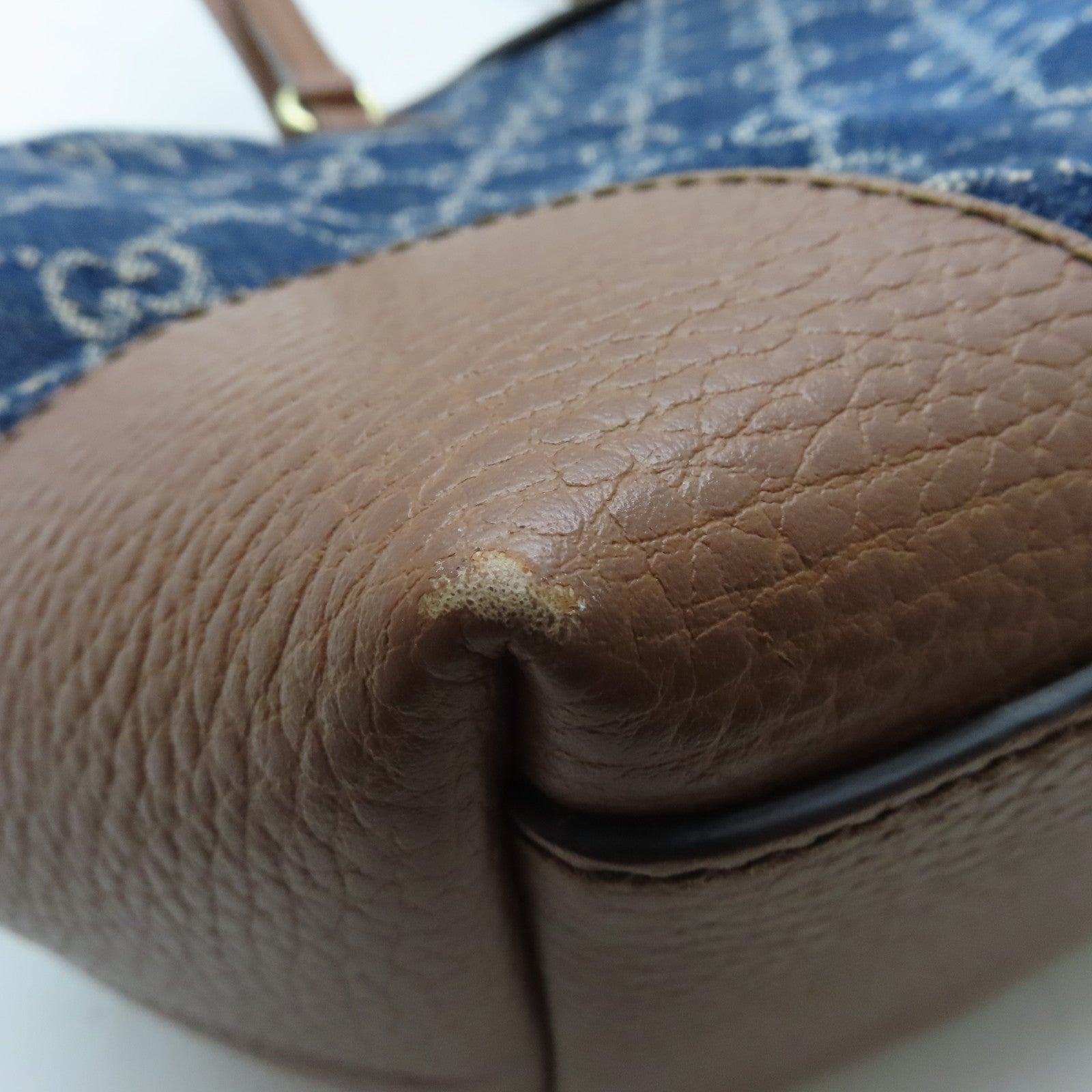 GUCCI 帆布/牛皮皮革Shoulder Tote金扣手挽袋/肩背袋藍色