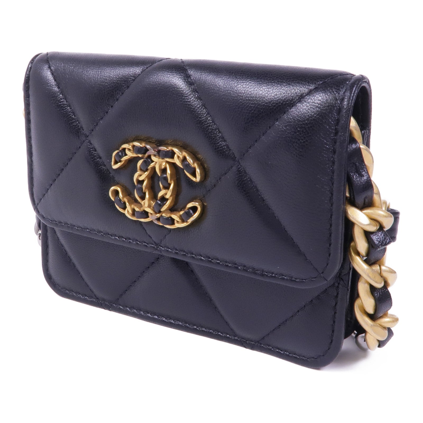 CHANEL 羊皮皮革C19金扣腰包