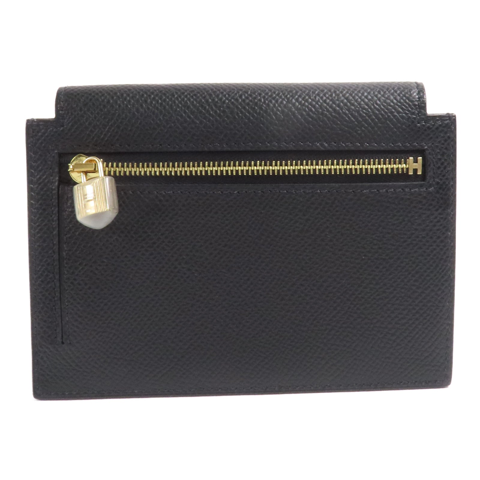 HERMES Epsom皮革Kelly Pocket金扣錢包89 Noir