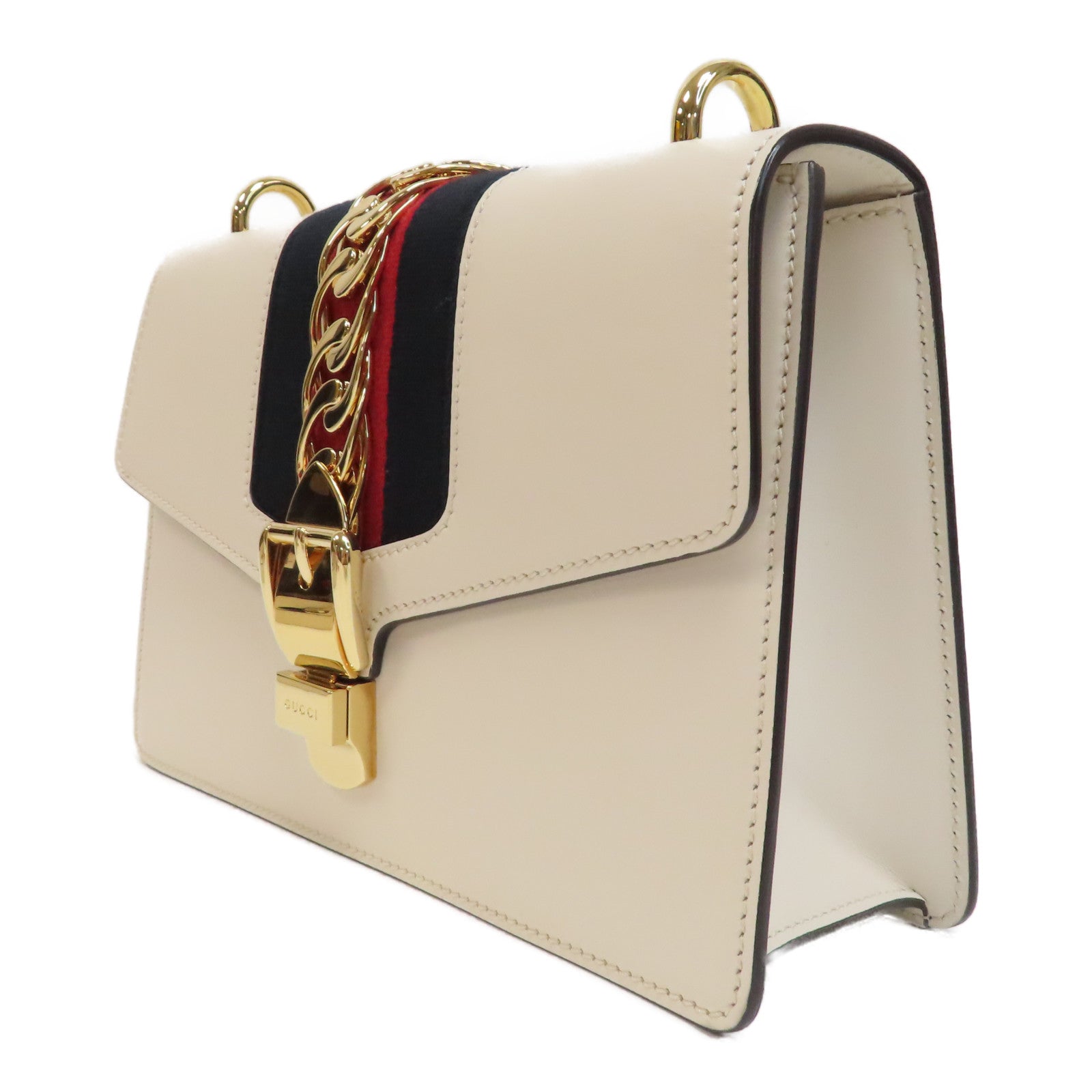 GUCCI 牛皮皮革Sylvie金扣肩背袋白色