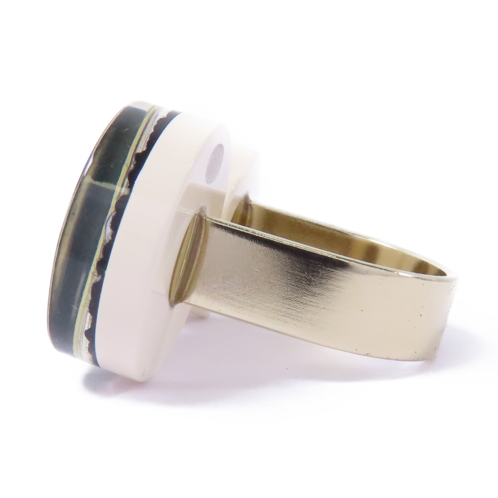CHANEL PVC/金屬Ring戒指US#5黑色/白色/金色