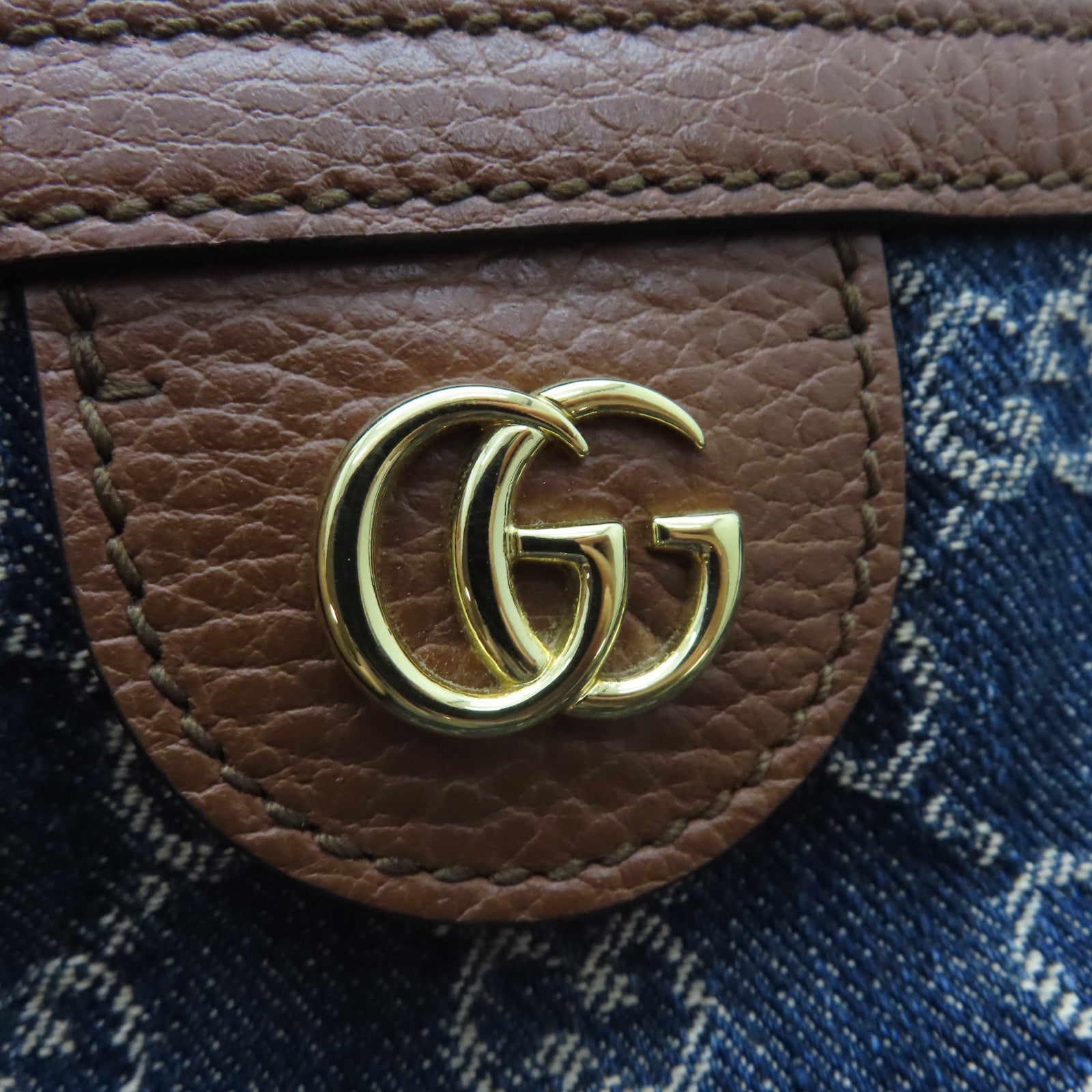 GUCCI 帆布/牛皮皮革Shoulder Tote金扣手挽袋/肩背袋藍色