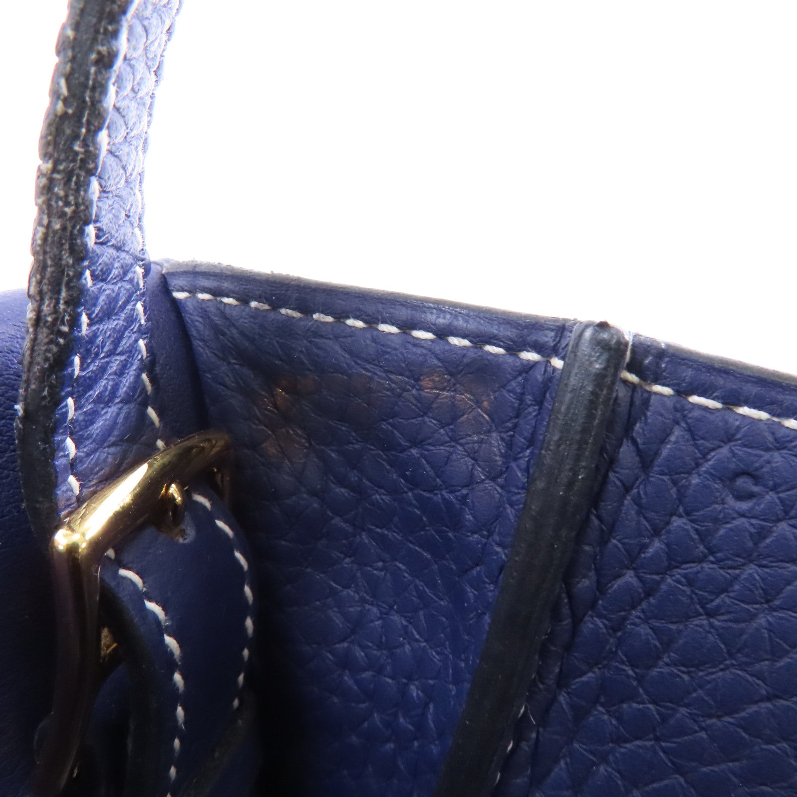 HERMES Clemence皮革Halzan 31銀扣手挽肩背兩用袋藍色/Bleu Encre