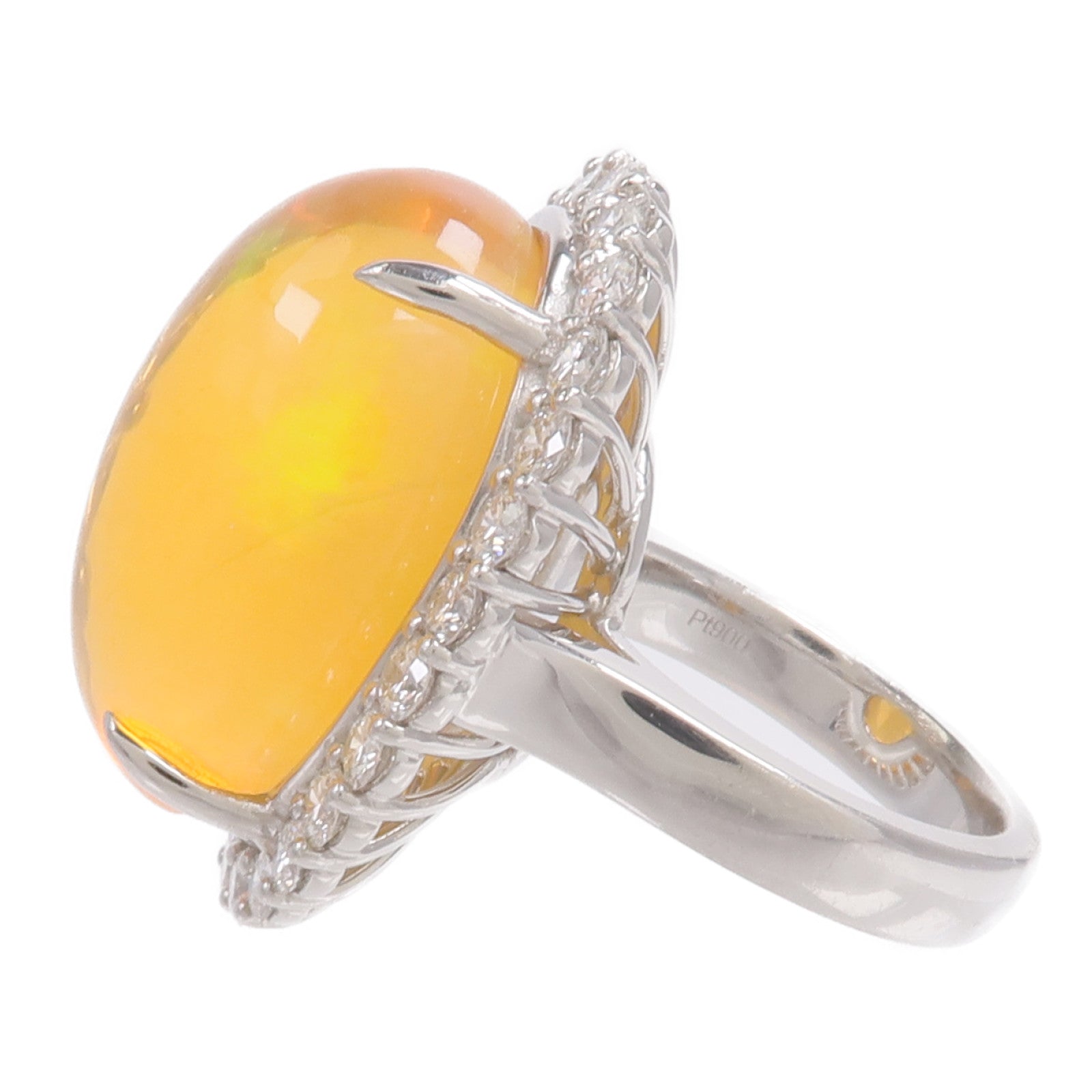 JEWELRY 【激減優惠】PT900鉑金Fire Opal Diamond Ring蛋白石/鑽石戒指