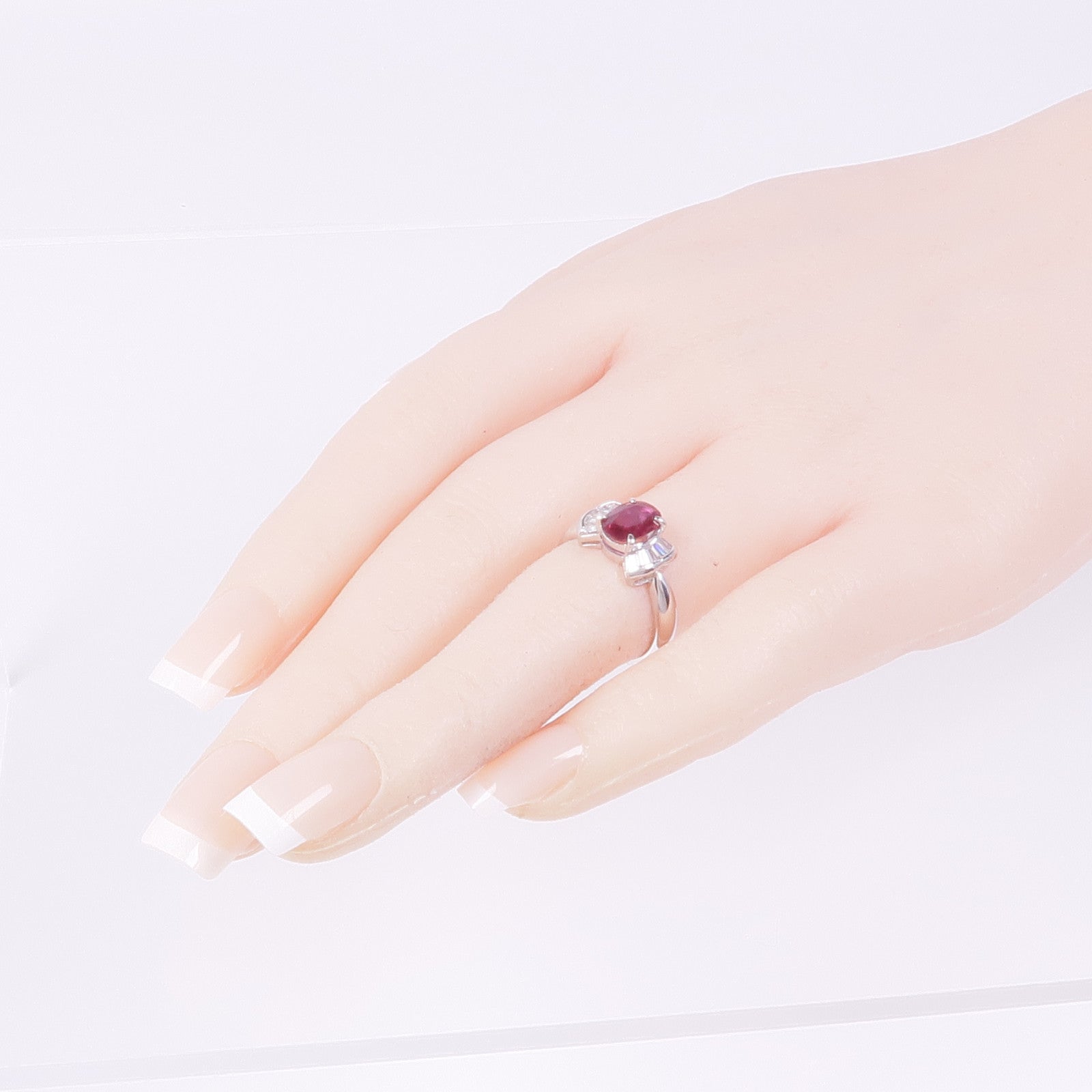 JEWELRY PT900鉑金Ruby Diamond Ring紅寶石/鑽石戒指US#5.5
