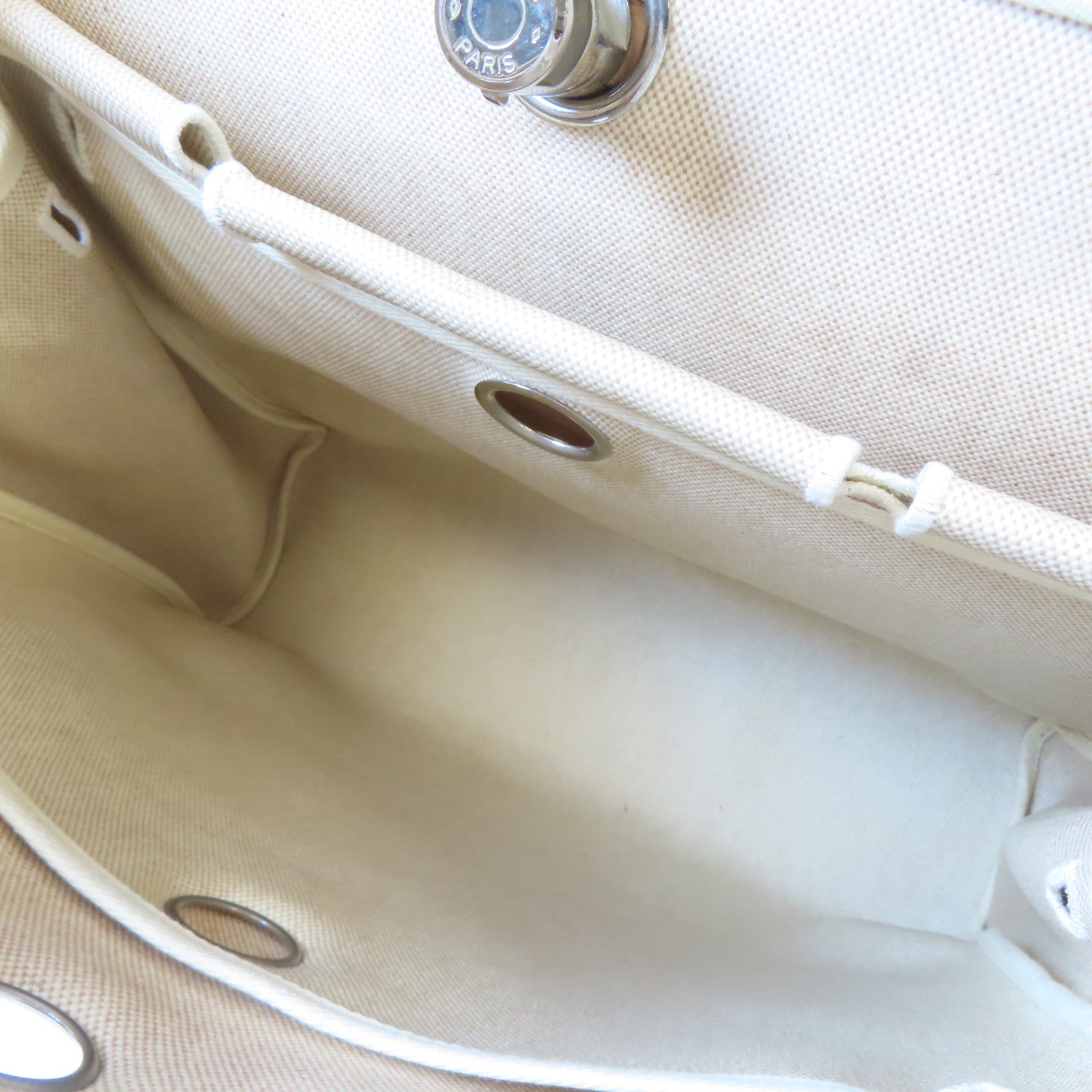 HERMES 帆布Herbag GM銀扣手挽肩背兩用袋米色