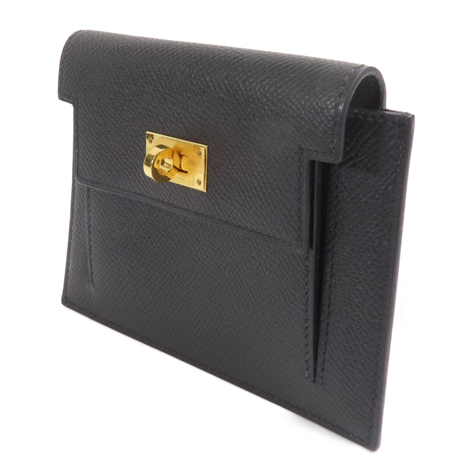 HERMES Epsom皮革Kelly Pocket金扣錢包89 Noir