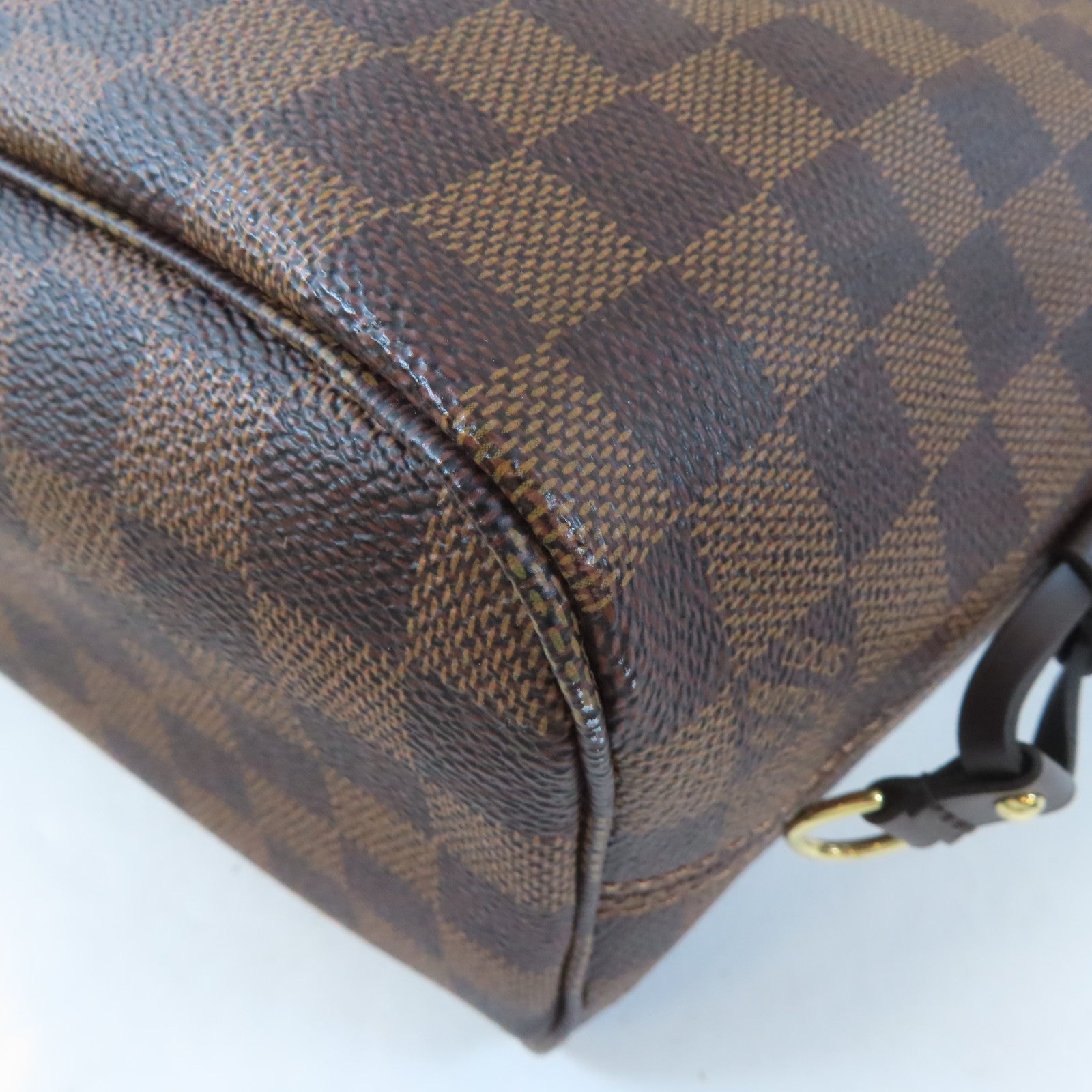 LOUIS VUITTON Damier NeverFull PM金扣肩背袋棕色