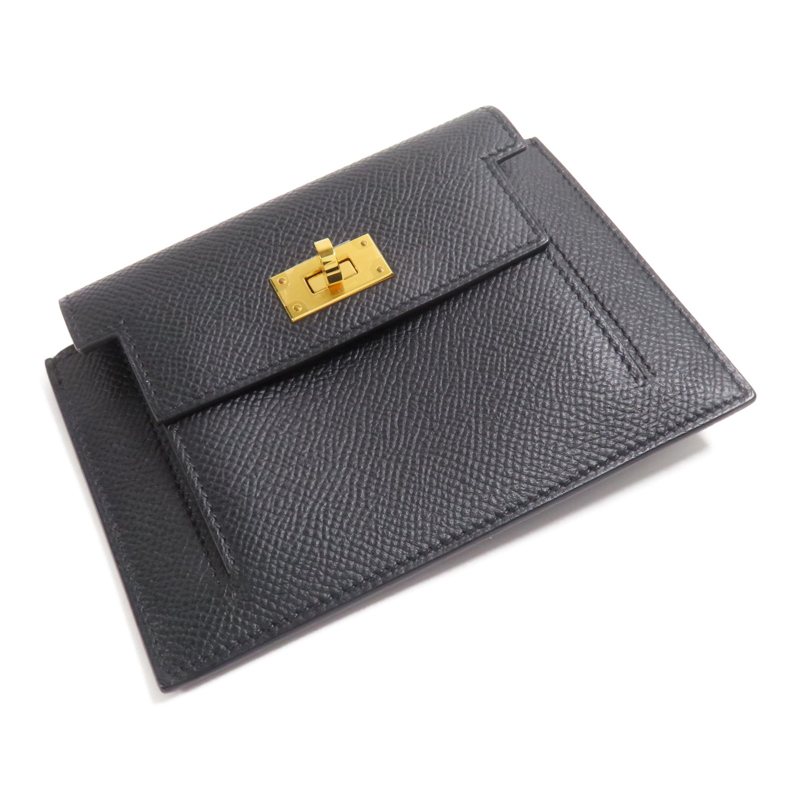 HERMES Epsom皮革Kelly Pocket金扣錢包89 Noir