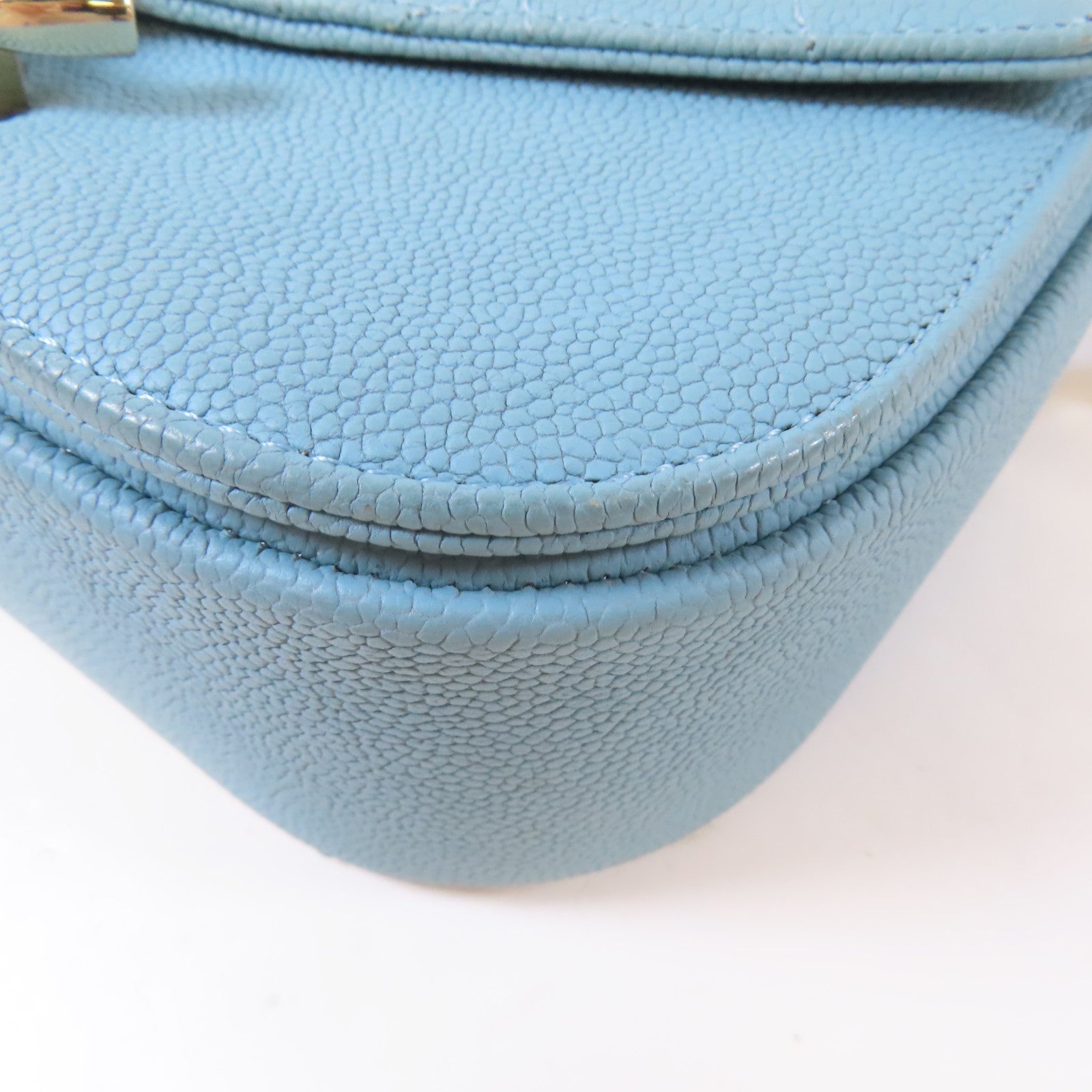 CHANEL 菱格Caviar皮革Cuba Top Handle Flap銀扣鏈帶手挽肩背兩用袋藍色