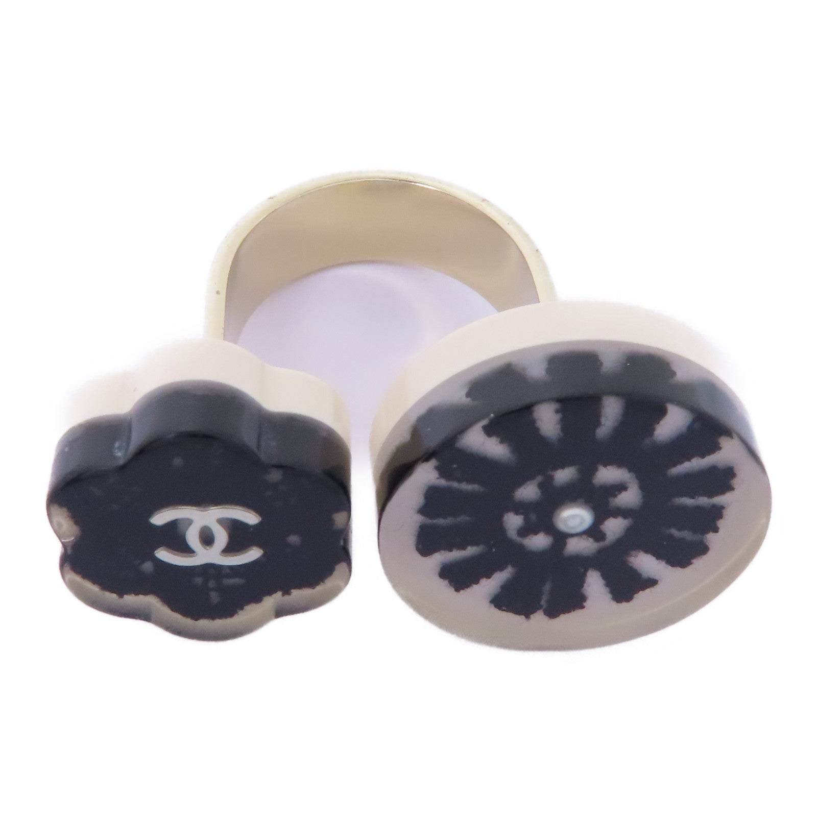CHANEL PVC/金屬Ring戒指US#5黑色/白色/金色