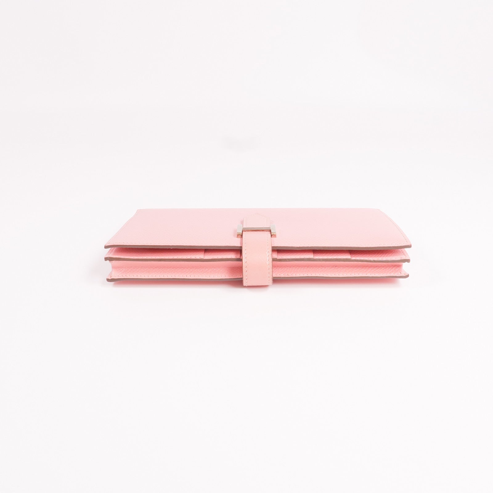 HERMES Epsom皮革Bearn W Snap銀扣長錢包Rose confetti