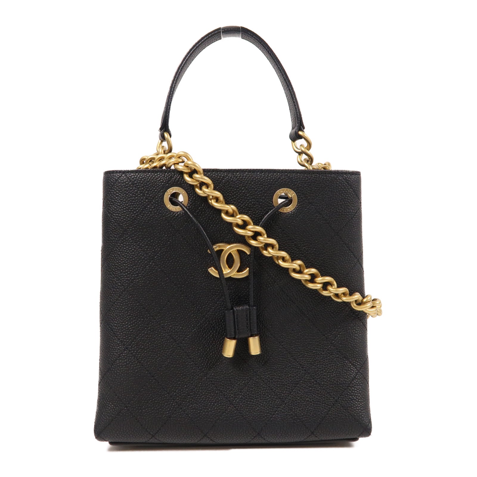 CHANEL 牛皮皮革Bucket Bag金扣手挽肩背兩用袋