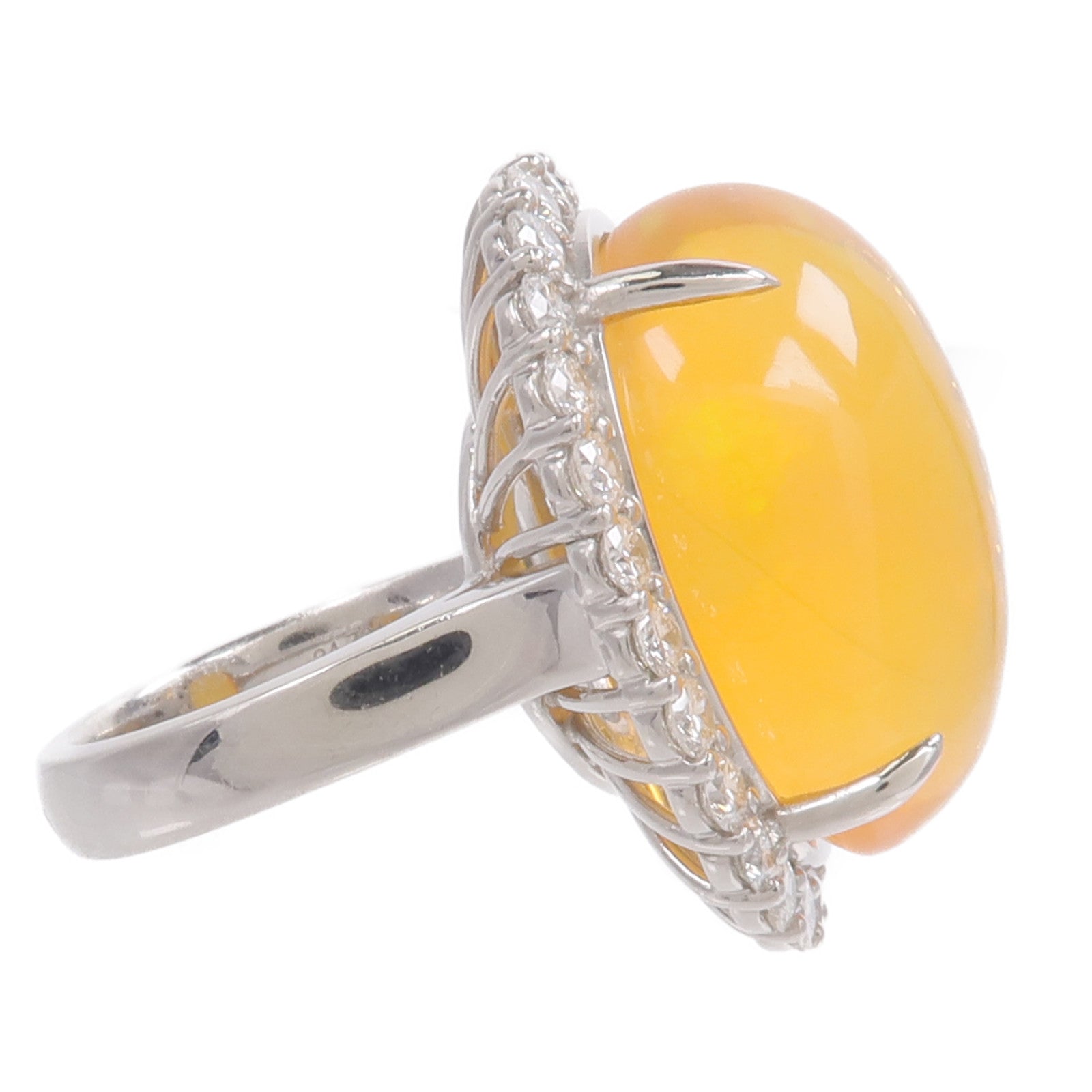 JEWELRY 【激減優惠】PT900鉑金Fire Opal Diamond Ring蛋白石/鑽石戒指