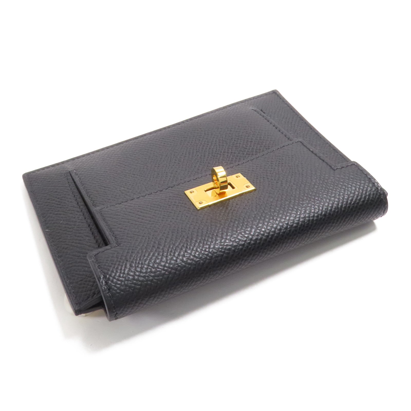 HERMES Epsom皮革Kelly Pocket金扣錢包89 Noir