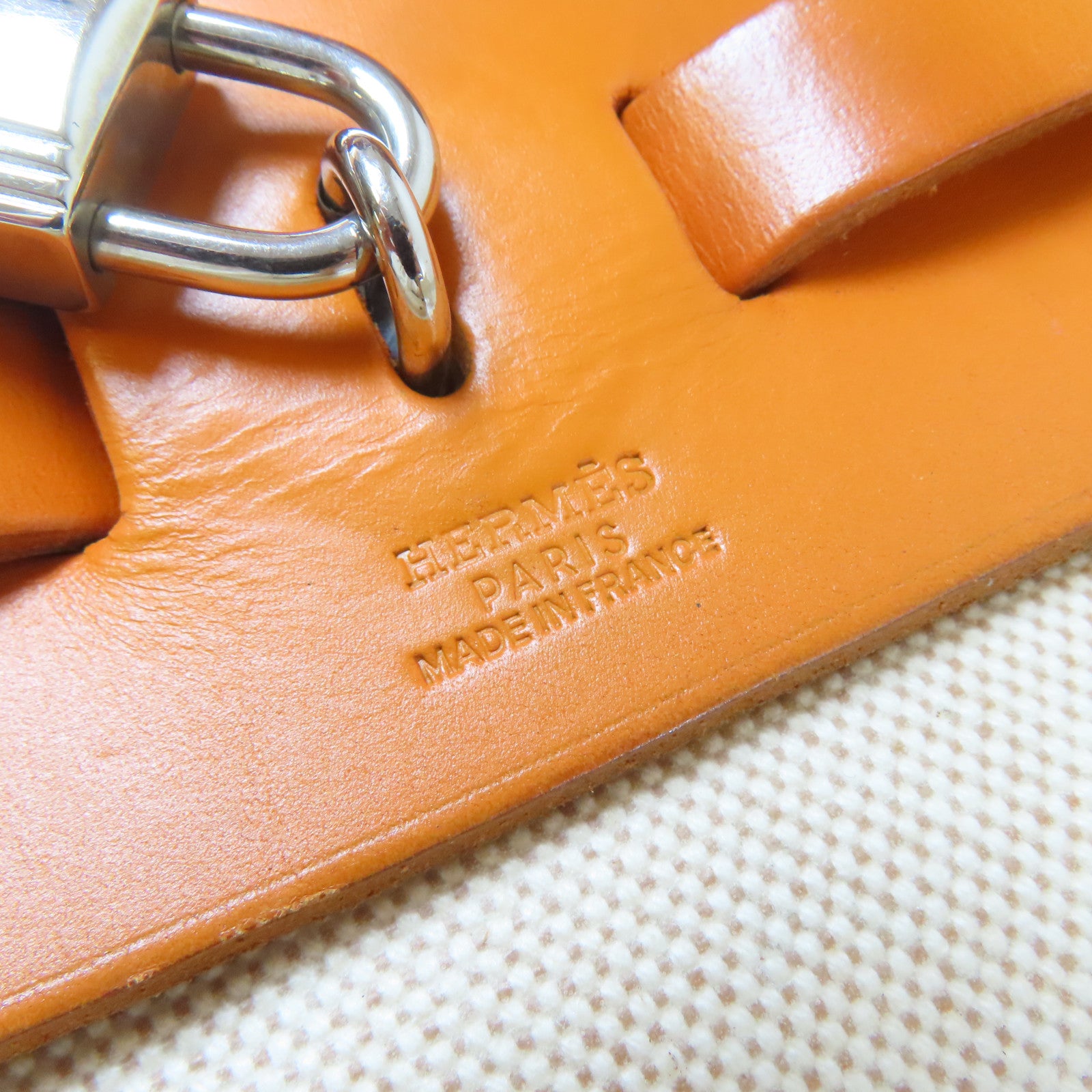 HERMES 帆布Herbag GM銀扣手挽肩背兩用袋米色