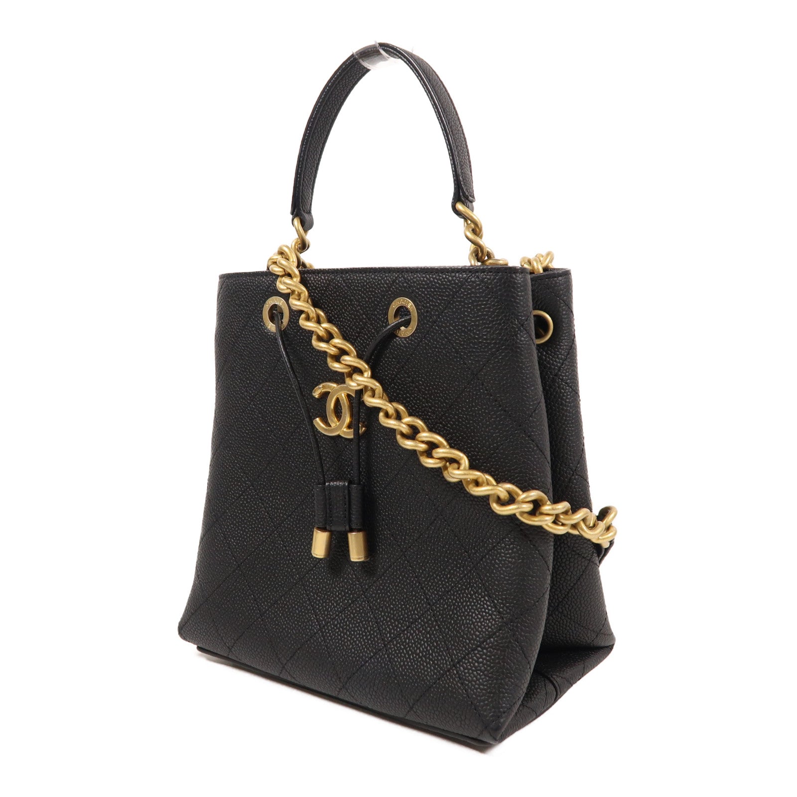 CHANEL 牛皮皮革Bucket Bag金扣手挽肩背兩用袋