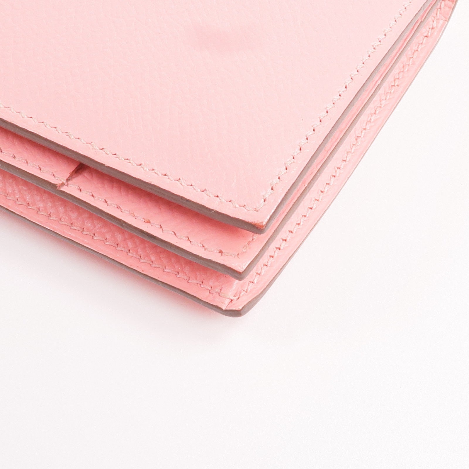 HERMES Epsom皮革Bearn W Snap銀扣長錢包Rose confetti