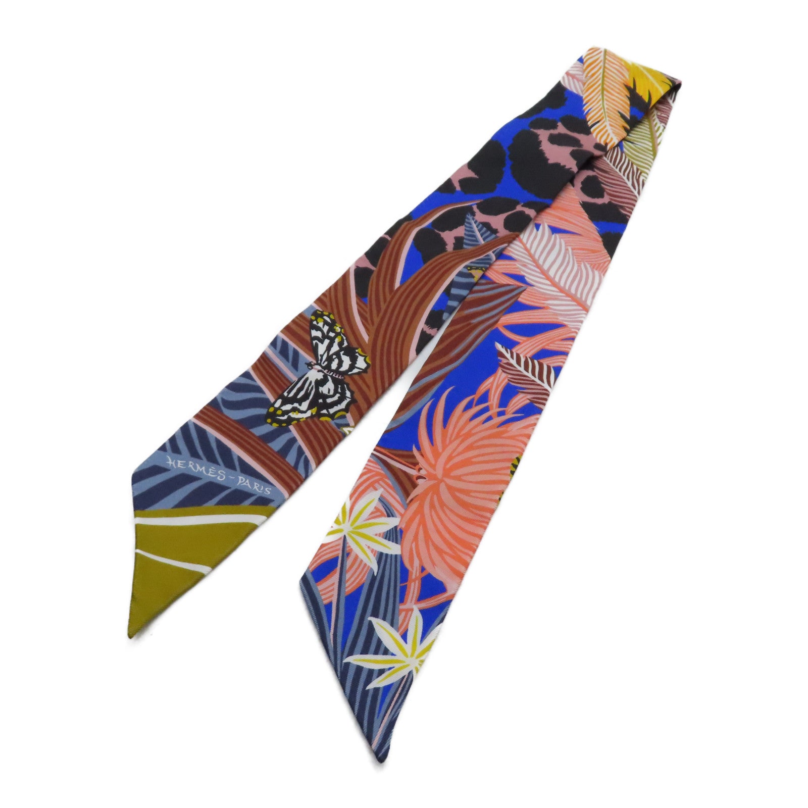 HERMES 絲質Twilly絲巾黑色/橙色