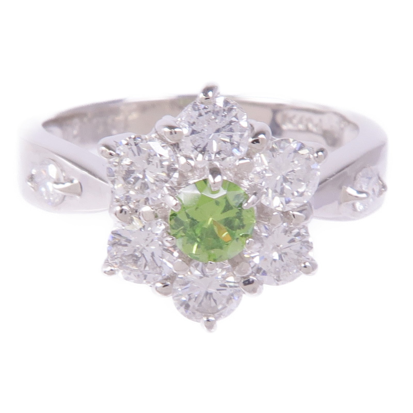JEWELRY PT850鉑金Demantoid Garnet Diamond Ring US#5.75