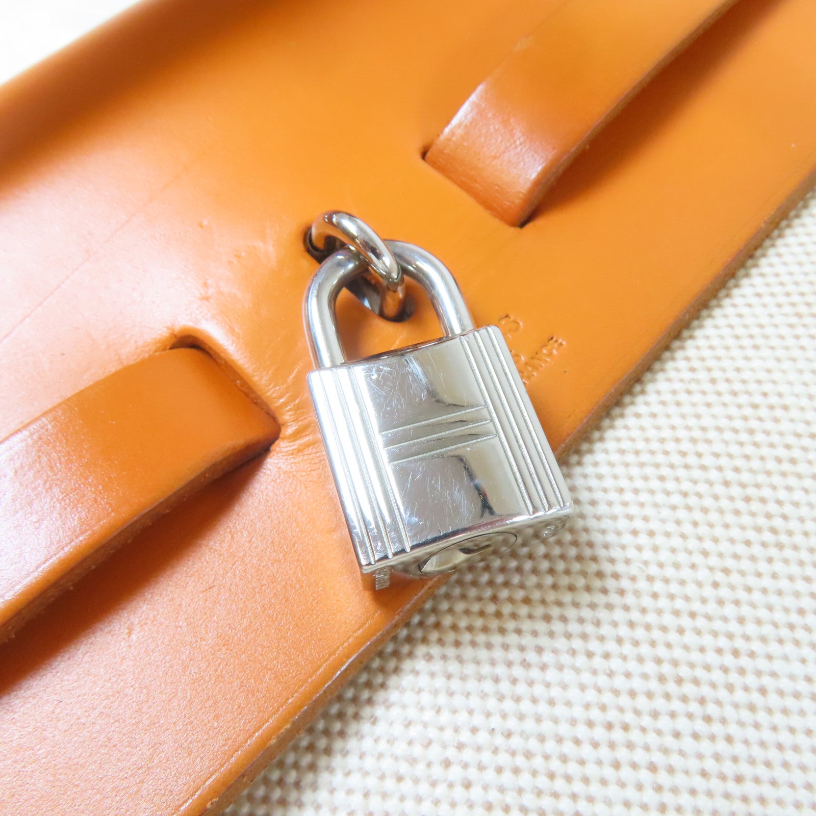 HERMES 帆布Herbag GM銀扣手挽肩背兩用袋米色