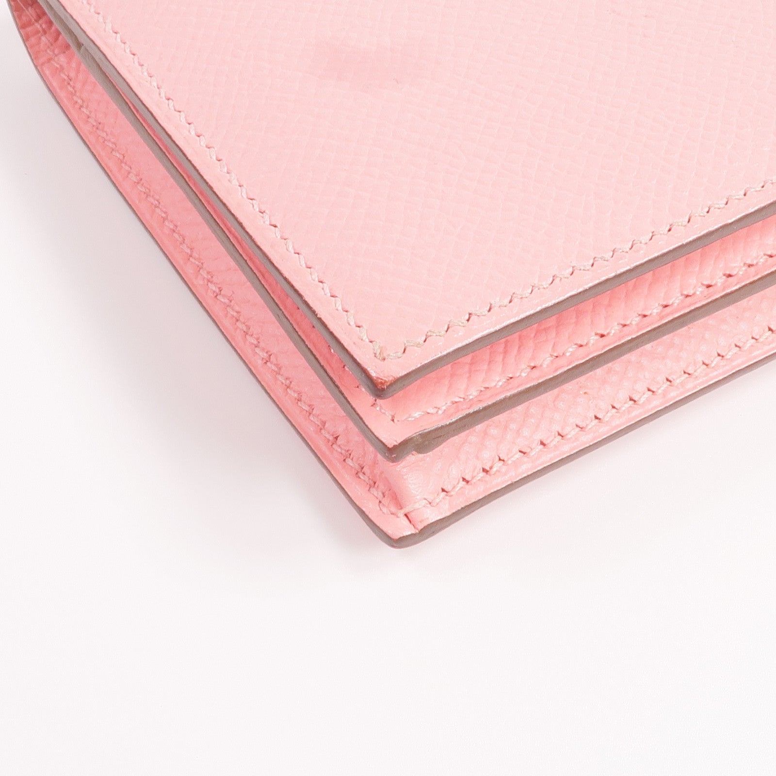 HERMES Epsom皮革Bearn W Snap銀扣長錢包Rose confetti