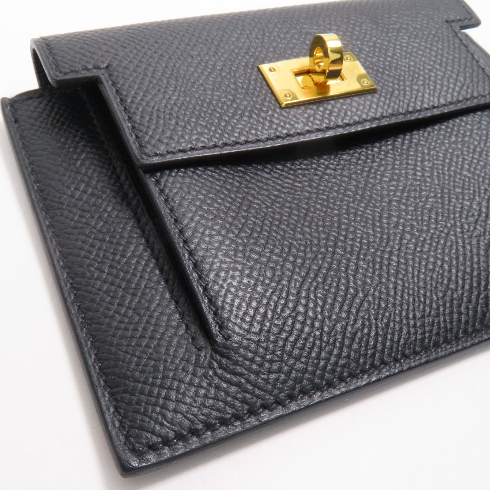HERMES Epsom皮革Kelly Pocket金扣錢包89 Noir