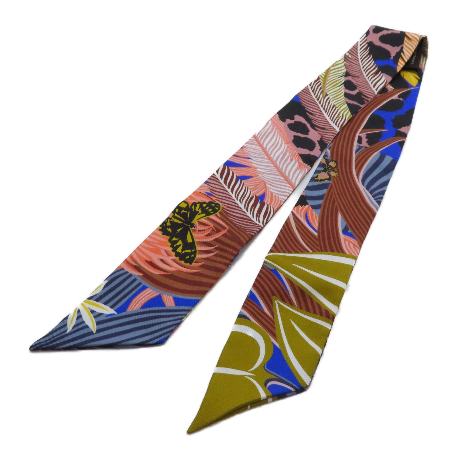 HERMES 絲質Twilly絲巾黑色/橙色