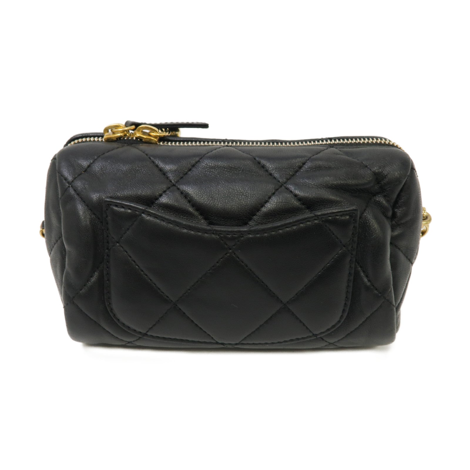 CHANEL 菱格羊皮皮革Bowling Chain Shoulder Bag金扣鏈帶肩背袋黑色