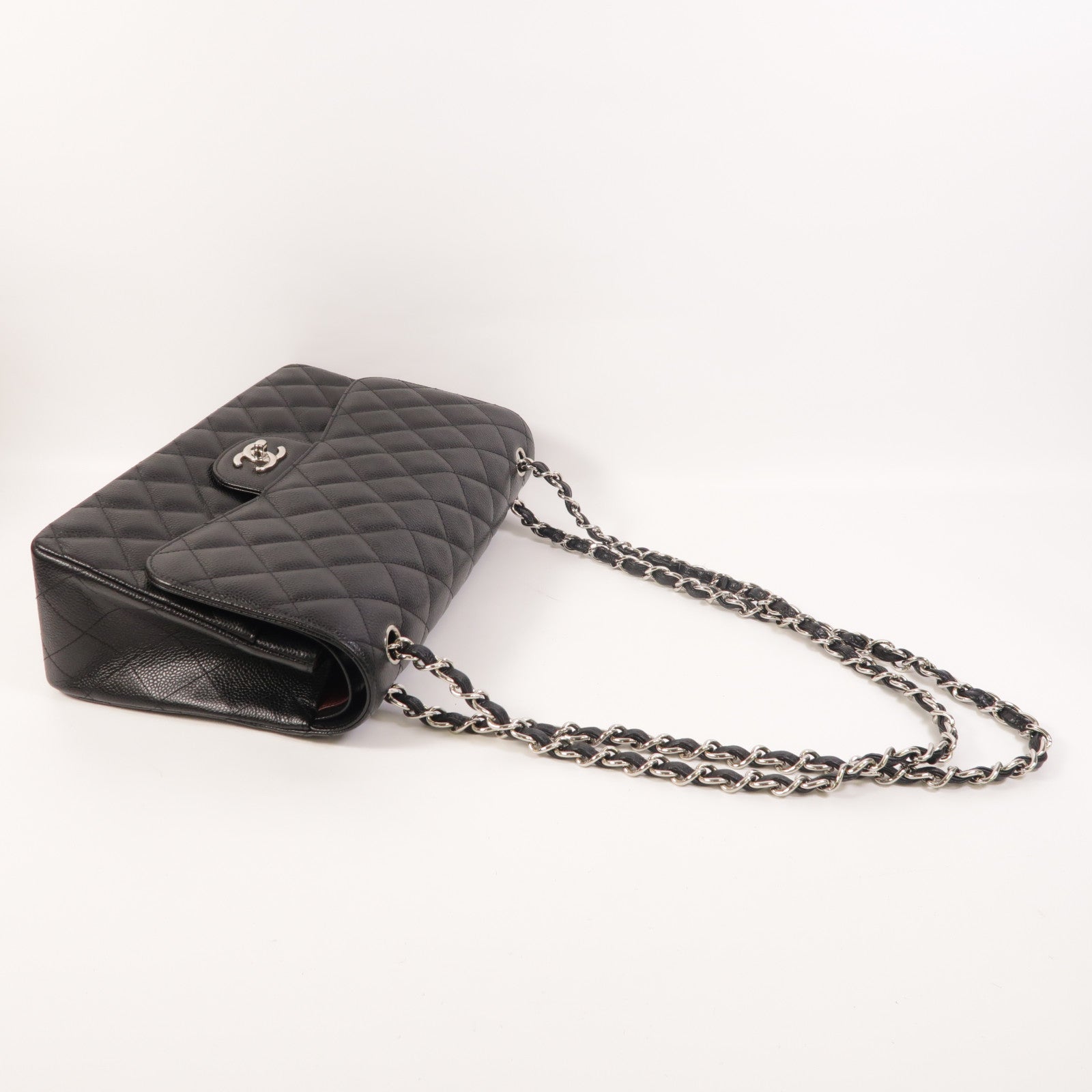 CHANEL 牛皮皮革Large Classic銀扣鏈帶肩背袋