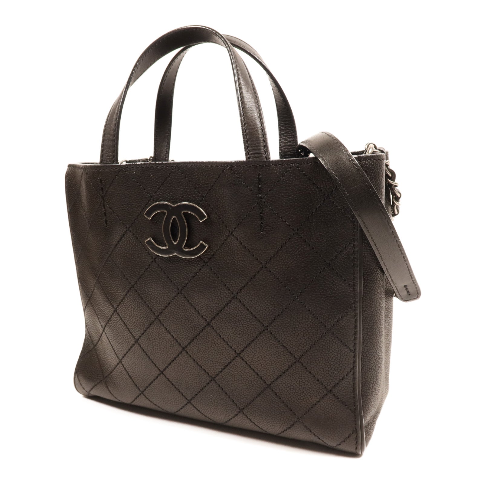 CHANEL 牛皮皮革2 Way Shoulder Bag銀扣鏈帶手挽肩背兩用袋